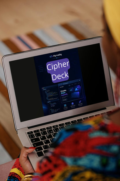 Person using a laptop with Cipher Deck software on a blurred background