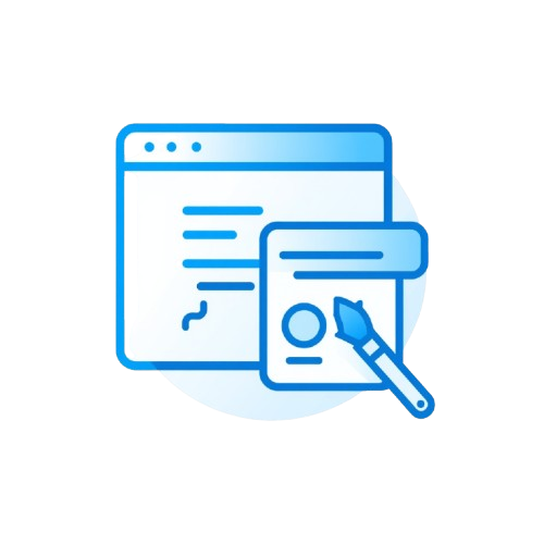 Icon of a browser window with a document and a paintbrush on a white background
