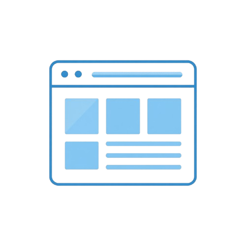 Blue icon of a web browser window with a layout on a white background