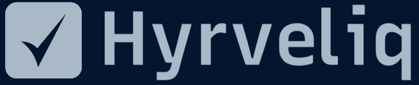 Hyrveliq logo with a blue checkmark icon on a dark blue background