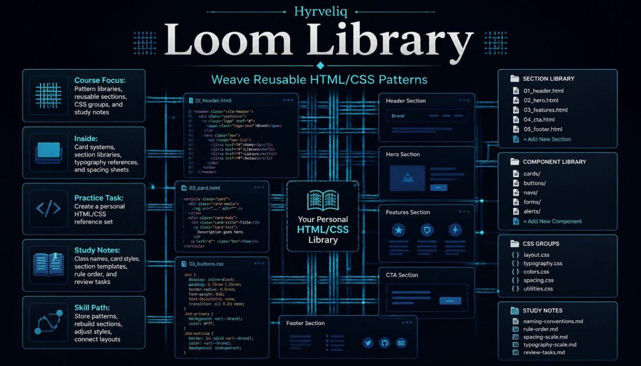 Interface of Hyveliq Loom Library with various sections on a dark background