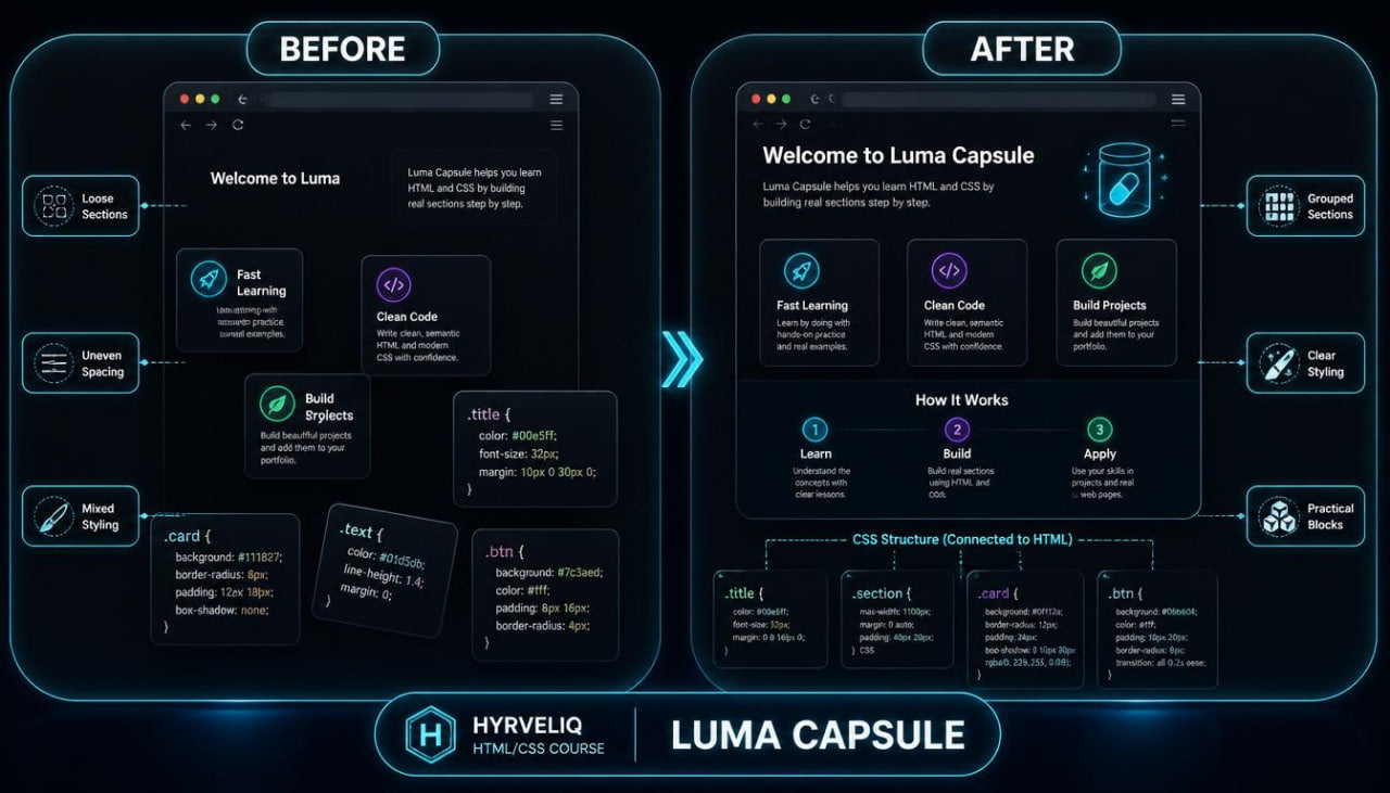Before and after comparison of Luma Capsule interface design.