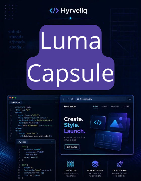 Promotional image of Hyrveliq Luma Capsule with software interfaces and branding.