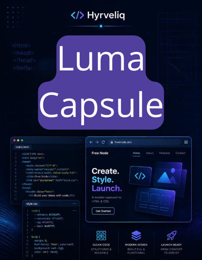 Promotional image of Hyrveliq Luma Capsule with software interfaces and branding.